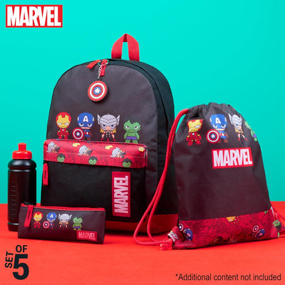 Marvel Schulrucksack Set mit Rucksack Kinder, Turnbeutel, Federmäppchen Jungen, Trinkflasche 470 ml