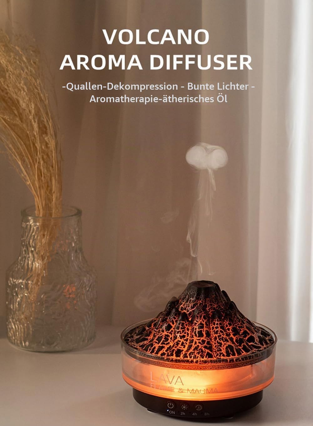 ThreeH Vulkan Luftbefeuchter &amp; Aroma Diffusor 7-Farben LED Dualmodus Schlafzimmer/Büro, Schwarz, Sch