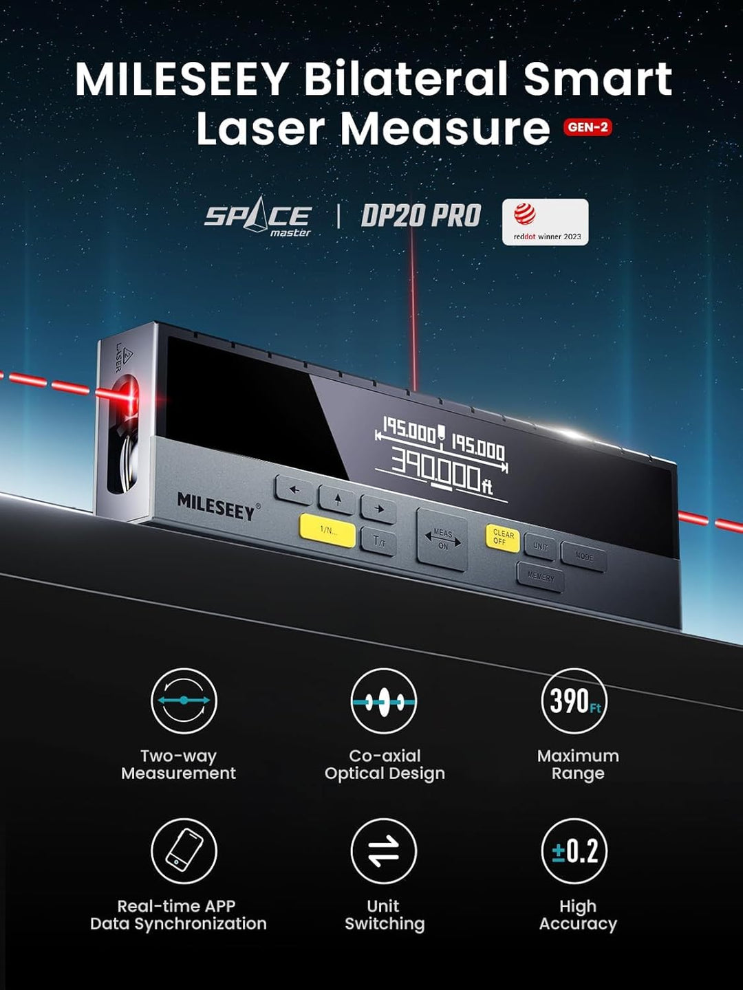 MiLESEEY DP20 Pro Laser Entfernungsmesser Bilateral, Laser Messgerät mit Mittleren Laser Referenz, W