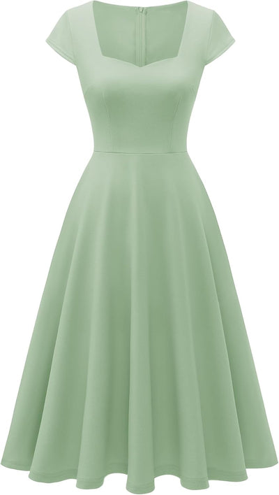 Berylove Cocktailkleid Damen Elegant Rockabilly Kleider Herzausschnitt Midi Vintage Kleid Abendkleid