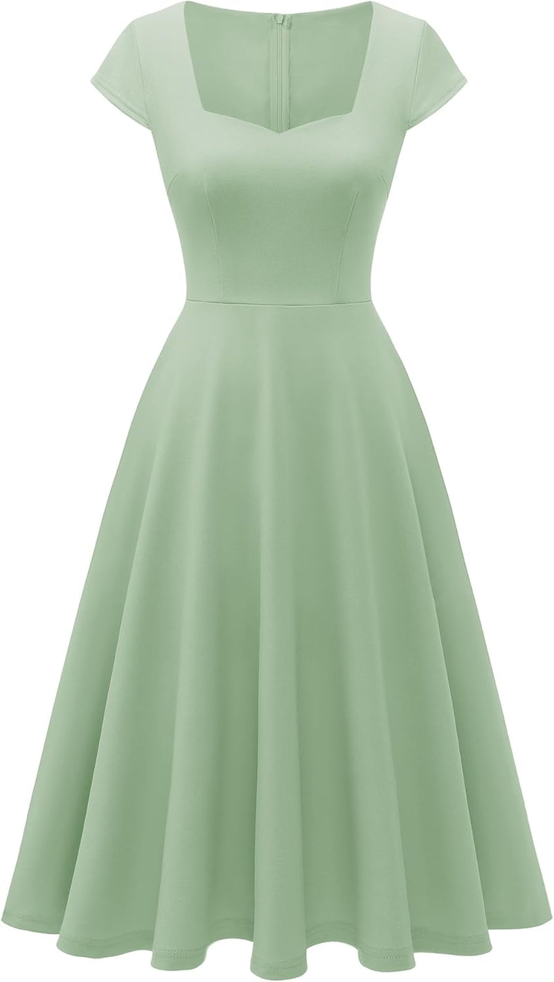 Berylove Cocktailkleid Damen Elegant Rockabilly Kleider Herzausschnitt Midi Vintage Kleid Abendkleid