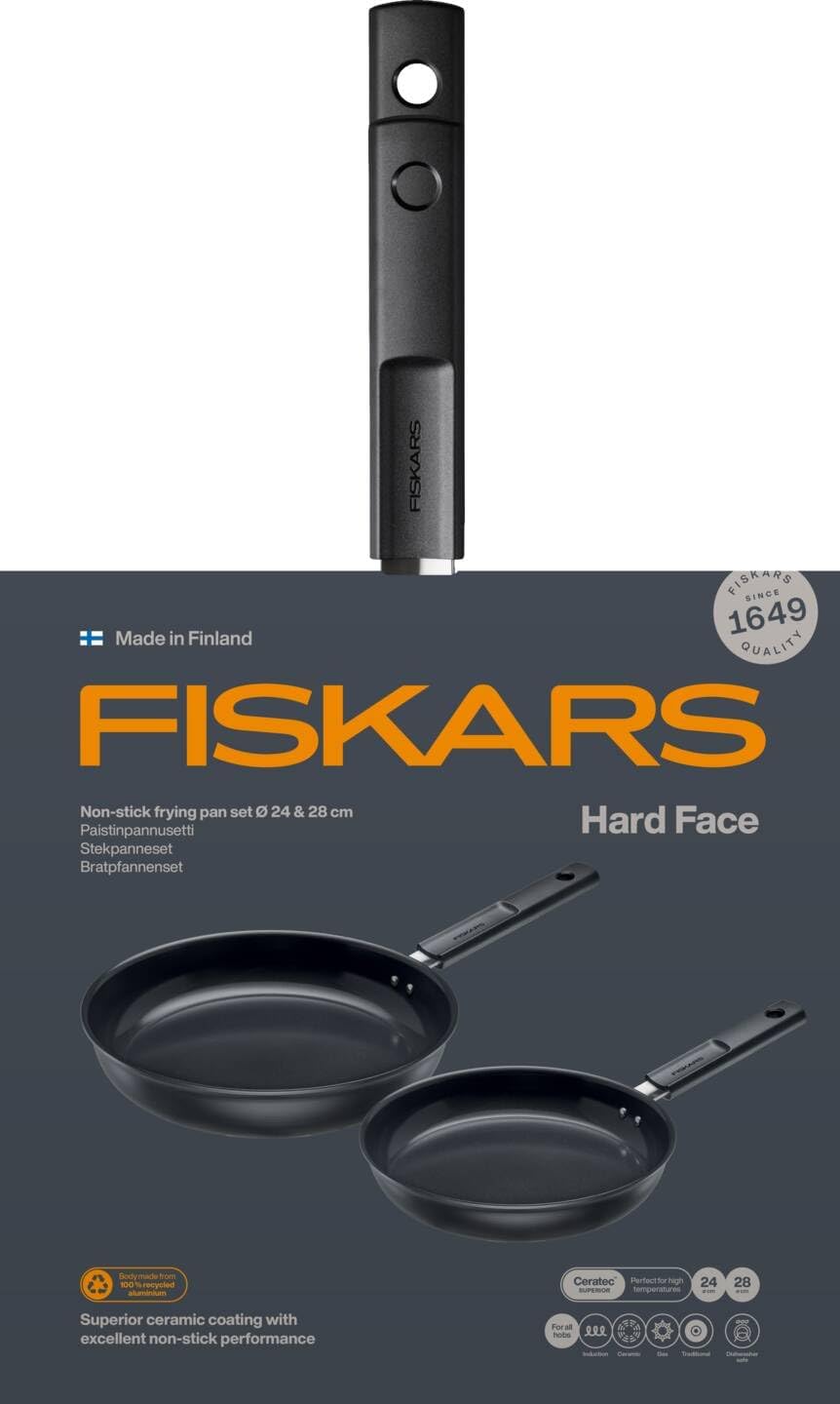 Fiskars Bratpfannen-Set, Hard Face, Durchmesser 24 cm und 28 cm, Für alle Kochfelder geeignet, Antih