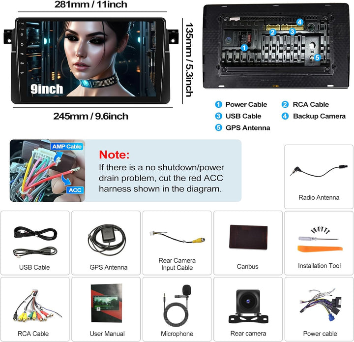 CAMECHO Android 12 Autoradio für BMW E46 Radio mit Navi Carplay Android Auto,9 Zoll Auto Radio Touch