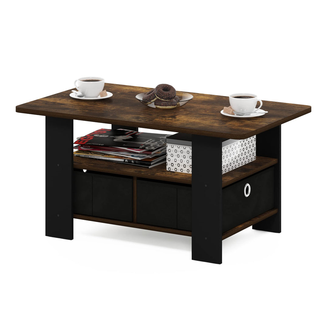 Furinno Andrey Couchtisch mit Schublade, Holz, Bernsteinkiefer/Schwarz, 48.3 (D) x 80 (W) x 39.6 (H)
