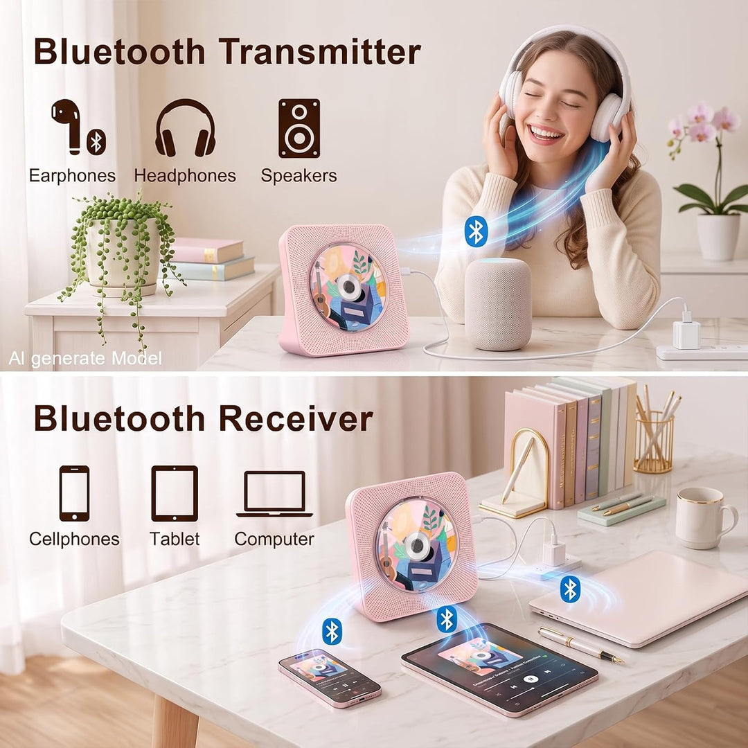 Gueray Tragbarer CD Player mit Bluetooth Desktop CD-Player für zu Hause Eingebaute Doppelte HiFi-Lau