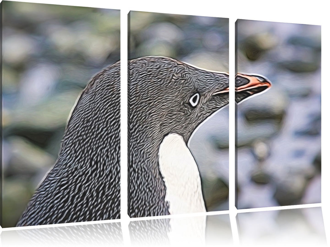 niedlicher Adeliepinguin NewArt 3-Teiler Leinwandbild 120x80 Bild auf Leinwand, XXL riesige Bilder f