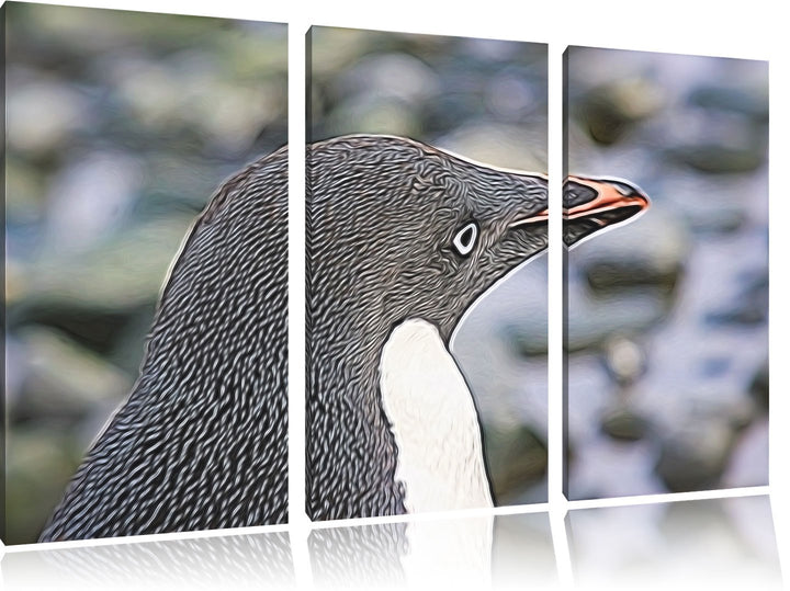 niedlicher Adeliepinguin NewArt 3-Teiler Leinwandbild 120x80 Bild auf Leinwand, XXL riesige Bilder f