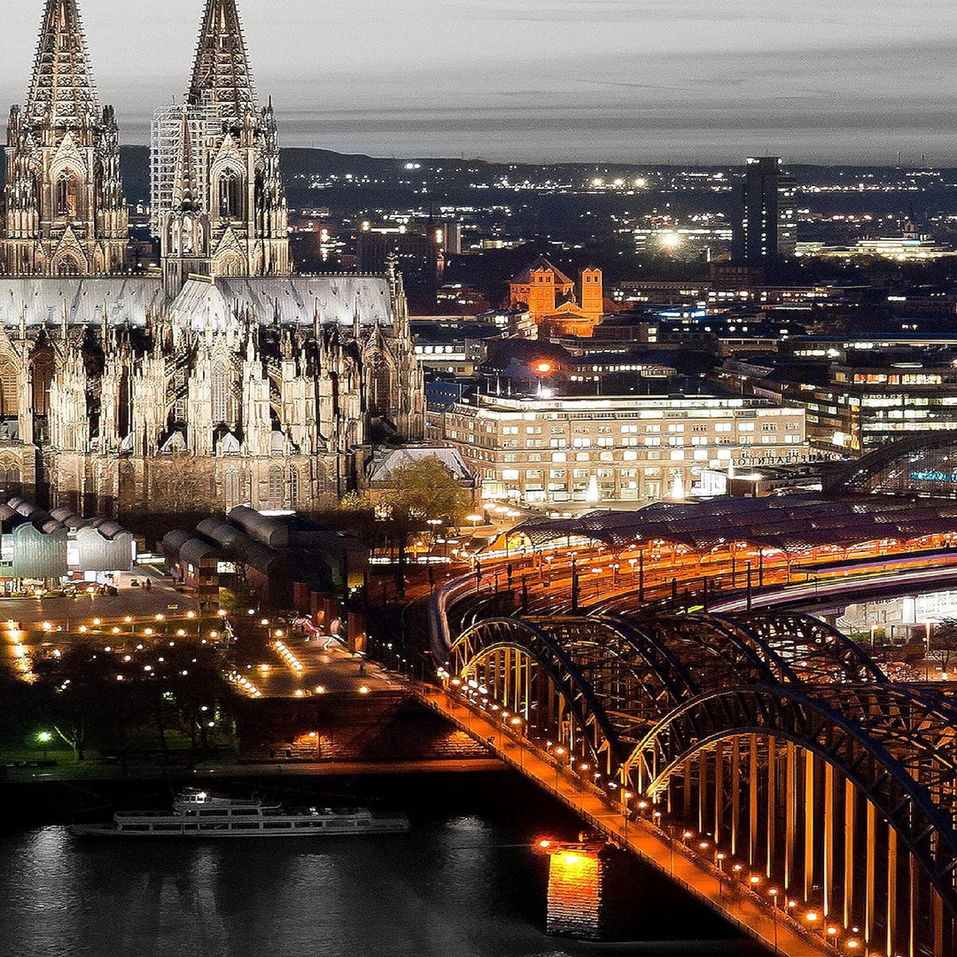 Runa Art Bild Modern Köln - Made in Germany - Wandbilder Kölner Dom Grau 4 Teilig 601542c 100 x 50 c