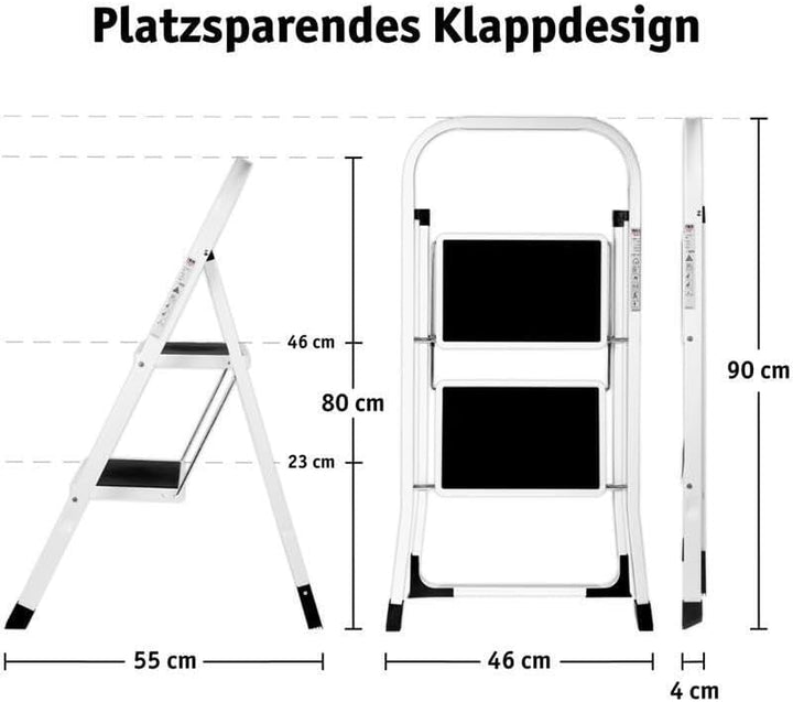 Lefeld 2-Stufige Trittleiter klappbar Klappstufen Klapptritt Stehleiter Leiter faltbar Tritthocker T