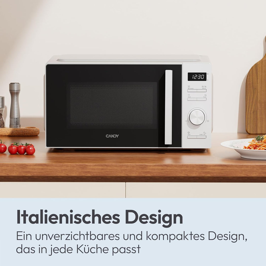 Candy Mikrowelle freistehend bis 700 Watt, Mikrowellengerät mit Drehteller, 5 Leistungsstufen, 8 Aut