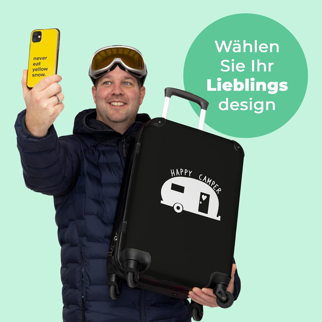 Koffer gross Trolley Rollkoffer Reisekoffer mit 4 Rollen Fotokoffer - Wohnwagen - 'Happy Camper' - S