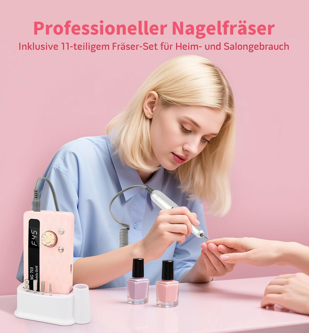 Ziweo Nagelfräser, Elektrische Nagelfeile 45000U/Min mit LED Display, Tragbare Nagelfräser für Gelnä