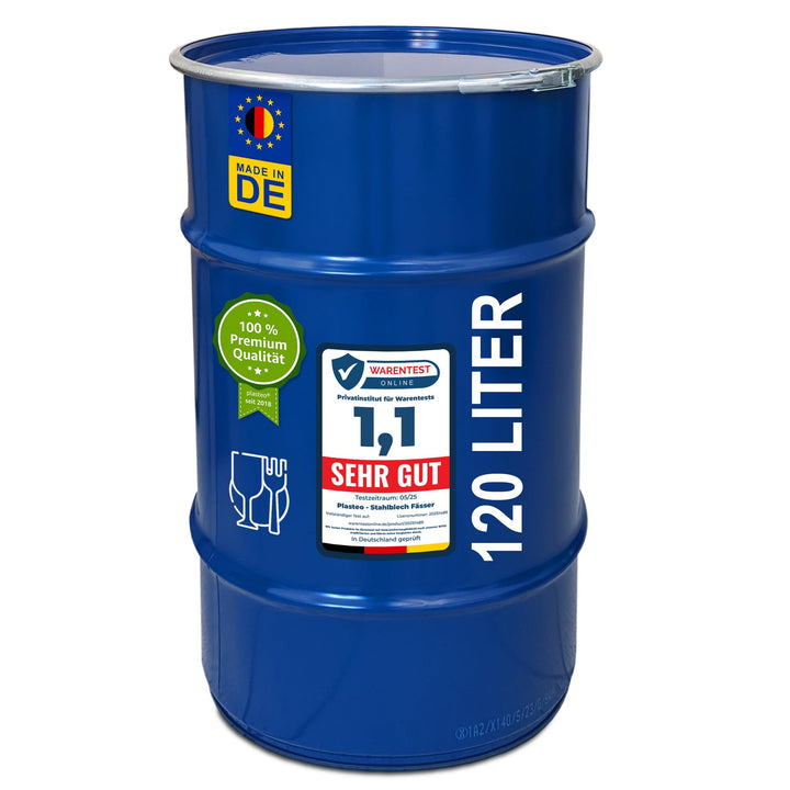 Meier Stahlfass 120 Liter Hobbock Deckelfass | Lebensmittelecht | Metall Blechfass Mülleimer Behälte