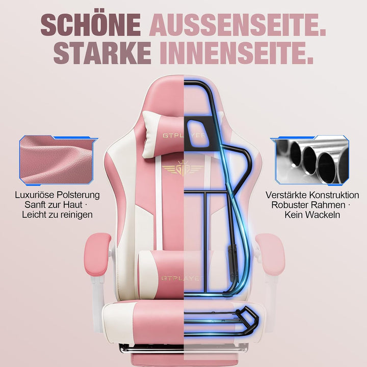 GTPLAYER Gaming Stuhl Chair Gamer Sessel - Ergonomischer Gamer Stuhl mit Fussstütze Kopfstütze und L