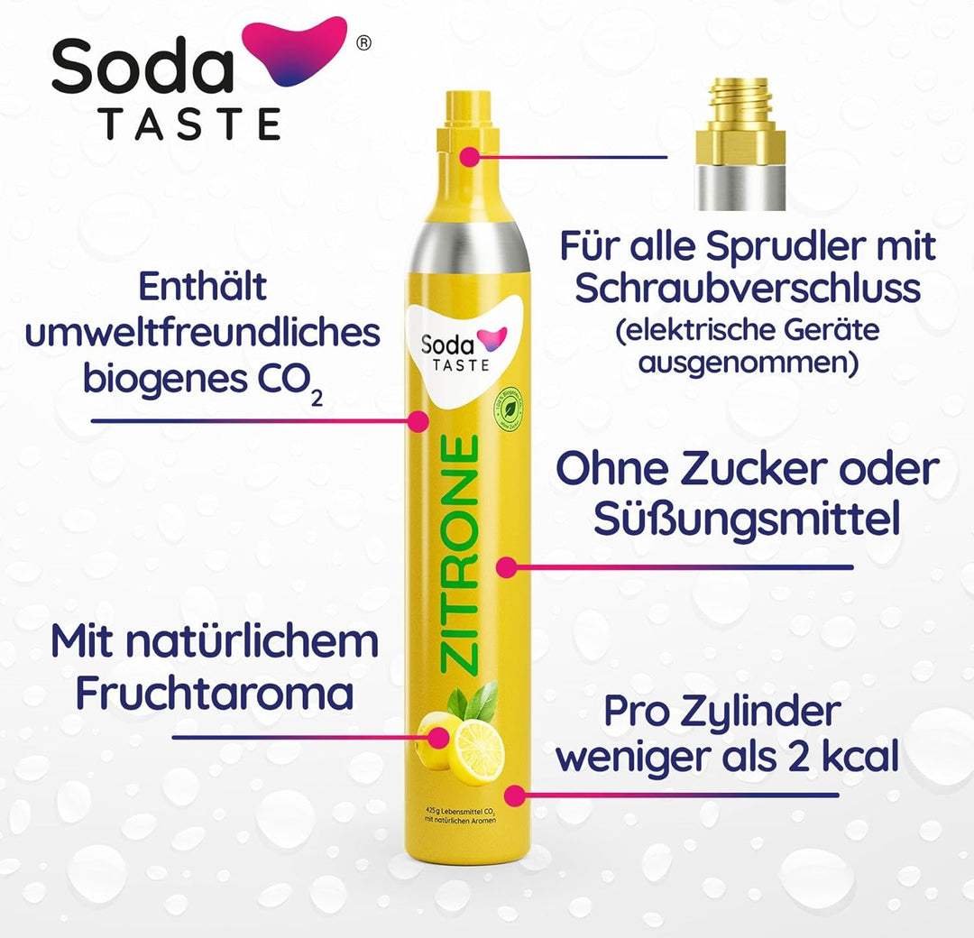 SodaTASTE CO2-Kaufzylinder (Reservezylinder) für Wassersprudler, mit natürlichem Zitronen-Aroma, ohn