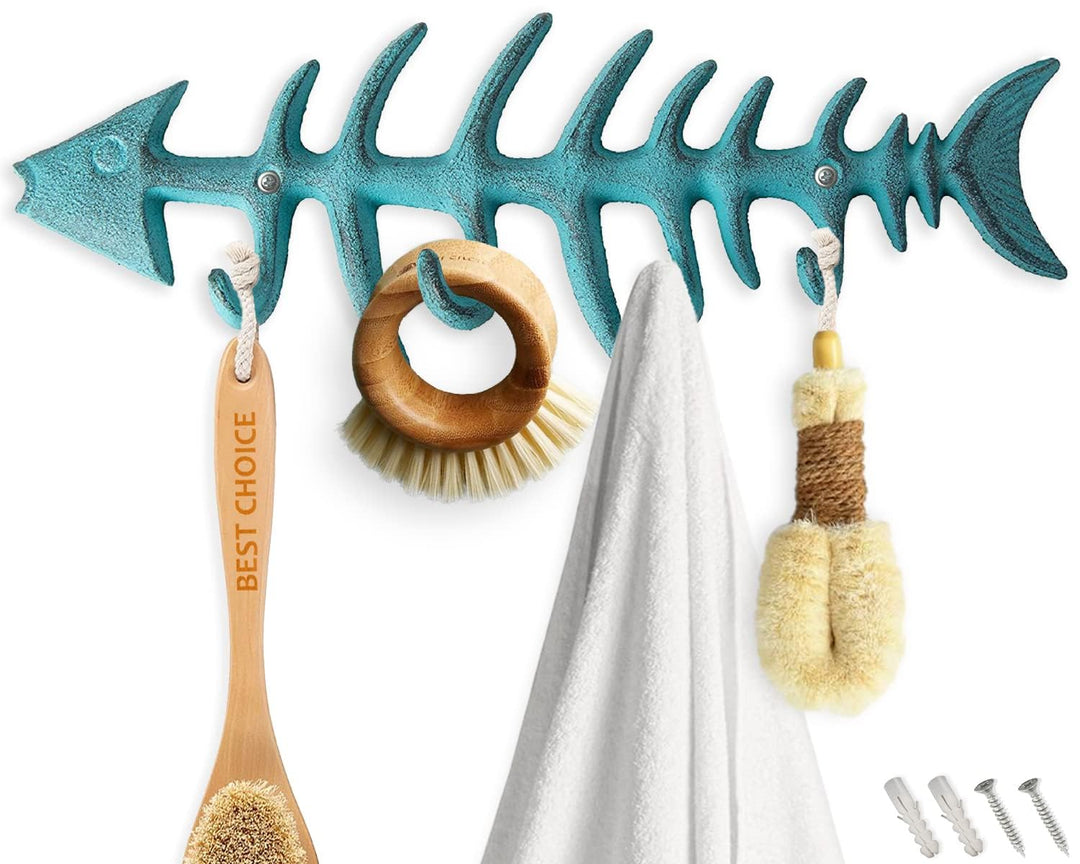 Comfify Dekorativer Fischgräten Handtuchhalter - Stilvoller Gusseisenbügel mit 4" Gräten-Haken - Ink