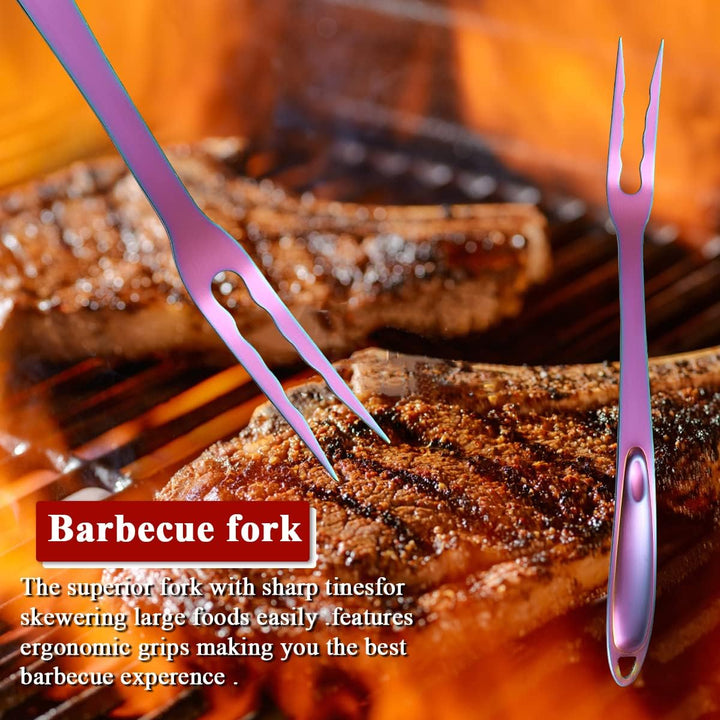 Kyraton Regenbogen Grill Zubehör Kit 4-teilig, Grill Zubehör Set, Titan Bunte Beschichtung Edelstahl