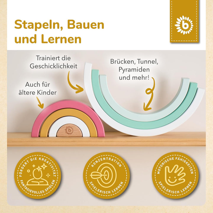 Bieco Regenbogen Holz Beeren Stapelturm Baby Steckspiel Montessori Dekostäbe ab 1 Jahr Berry, Berry