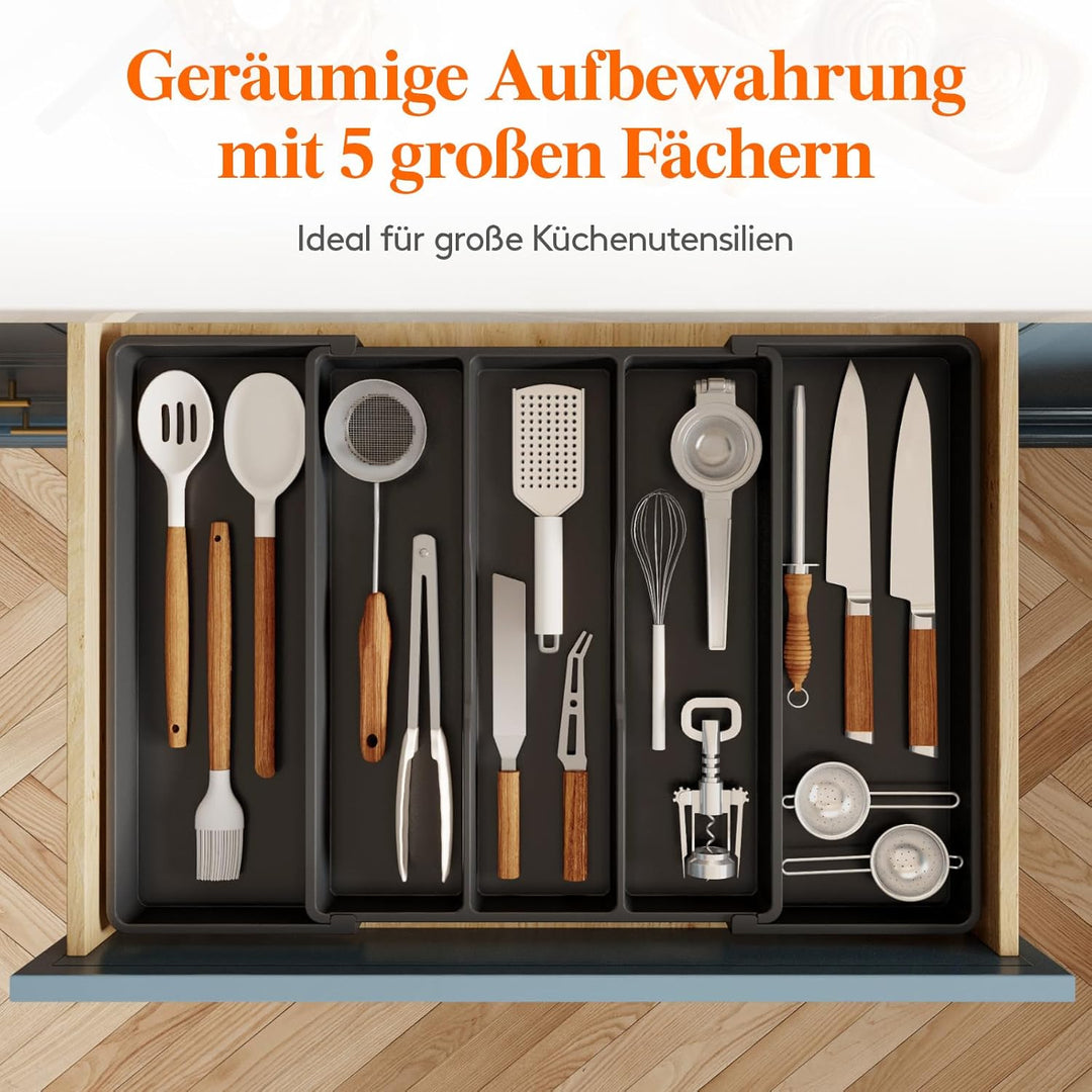 Lifewit Besteckkasten für Schubladen, Grosser Utensilienständer Erweiterbar auf 69 cm, verstellbarer