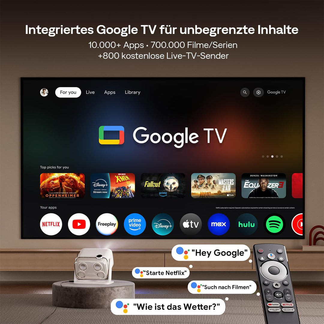 Aurzen Boom Mini 4-in-1 Smart Beamer mit Google TV, 4K Unterstützt Heimkino & Outdoor Projektor, 20W