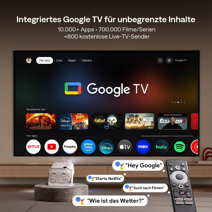 Aurzen Boom Mini 4-in-1 Smart Beamer mit Google TV, 4K Unterstützt Heimkino & Outdoor Projektor, 20W