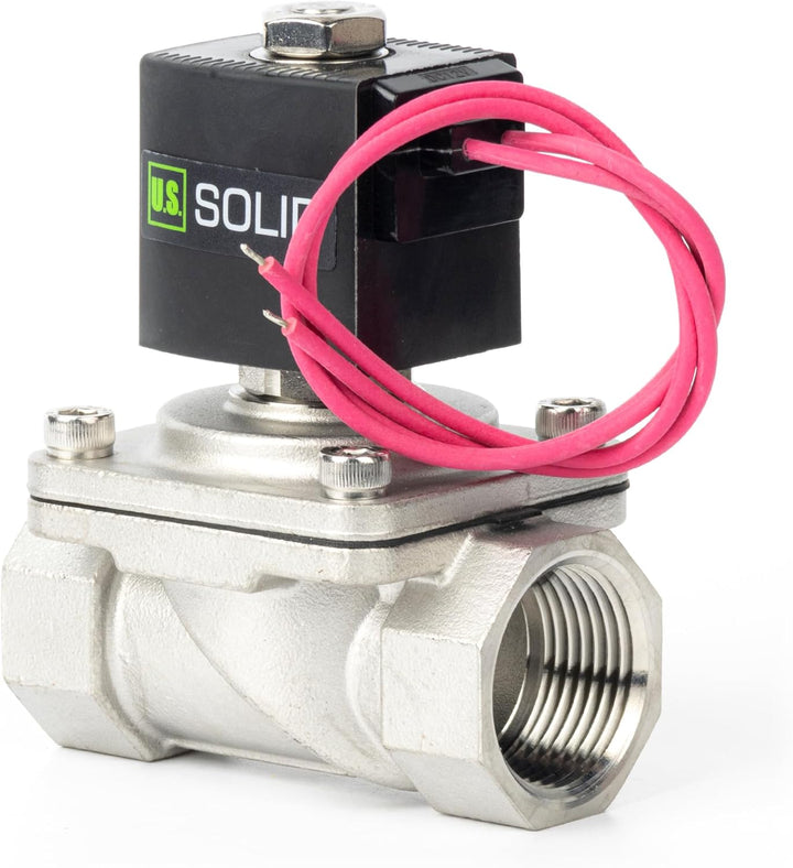 U.S. Solid 1" Magnetventil - Edelstahl DC 12V mit Viton-Dichtung, stromlos geschlossen, Bleidraht-Ty