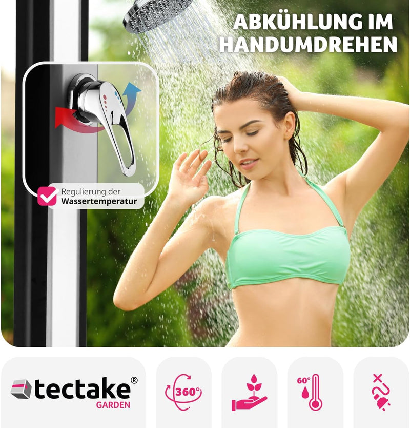 tectake® Solardusche 35 Liter, Gartendusche Regenduschkopf und Wasserhahn, warmes Wasser für Garten,