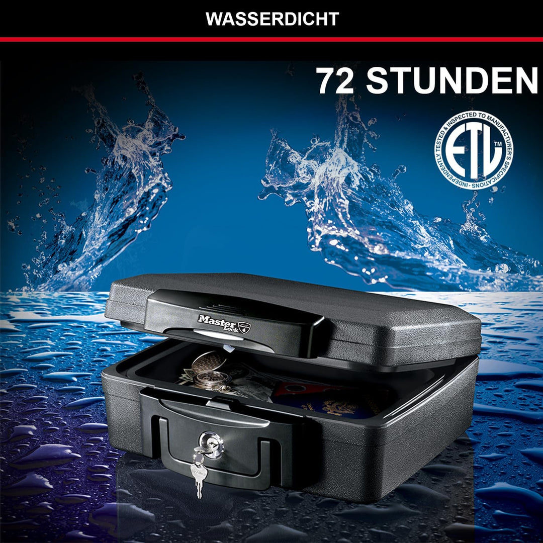 Master Lock Tresor Feuerfest und Wasserdicht mit Schlüssel, Dreifacher Schutz - Flug, Feuer und Flut