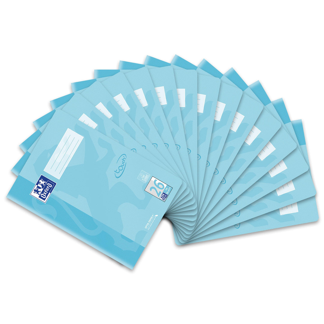 Oxford Schulheft A4 Touch, 16 Blatt, Lineatur 26, kariert, pastell blau, 15 Stück, Lineatur 26