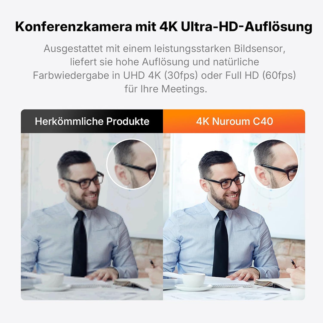 Nuroum C40(2nd Gen) 4K Videokonferenz-Webcam mit Mikrofon und Lautsprecher, 8MP CMOS Sensor,5X Zoom,