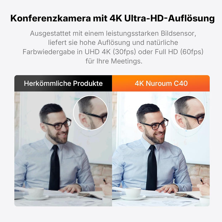 Nuroum C40(2nd Gen) 4K Videokonferenz-Webcam mit Mikrofon und Lautsprecher, 8MP CMOS Sensor,5X Zoom,