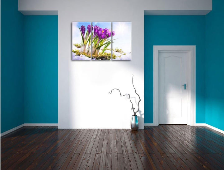 Pixxprint Kunst Frühling florwer Hintergrund / 3-Teilig/Gesamtmass 120cm Leinwandbild bespannt auf H