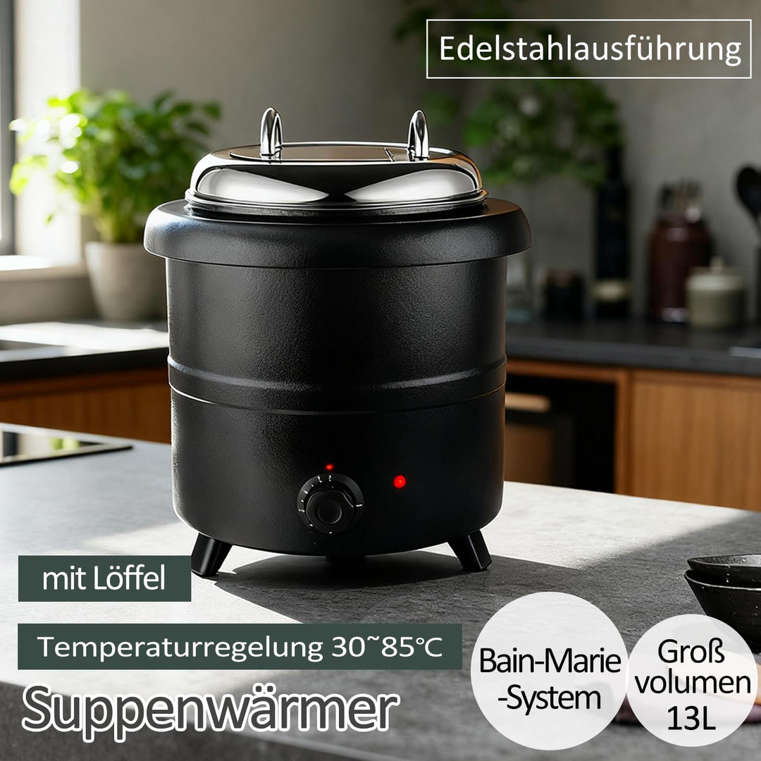 Kurflo Elektrischer Suppenwärmer 13L, Edelstahl, mit Temperaturregelung. Für Restaurant, Küche, Buff