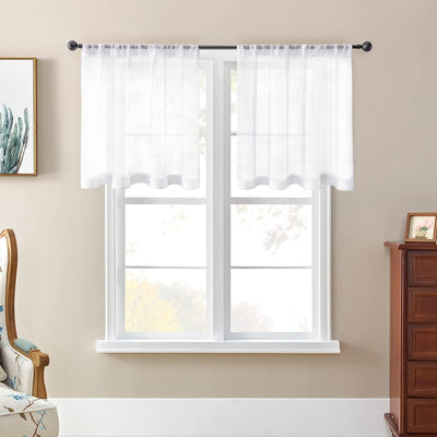 MRTREES Küchenvorhänge Stores Gardine Weiss Wohnzimmer Gardinen modern Schlaufenschal 2er Set 45×120