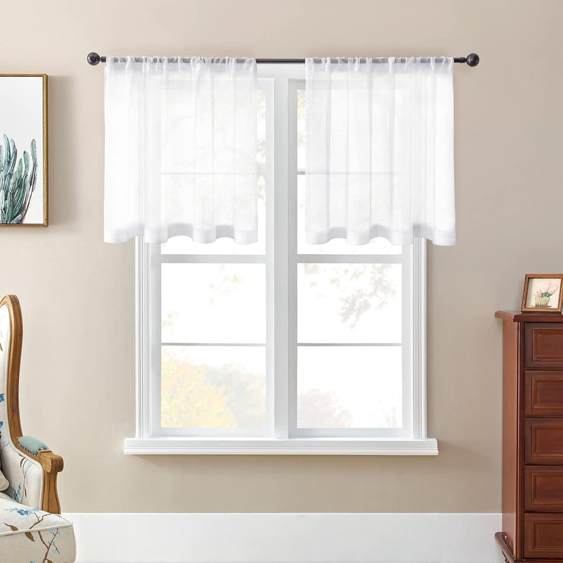 MRTREES Küchenvorhänge Stores Gardine Weiss Wohnzimmer Gardinen modern Schlaufenschal 2er Set 45×120