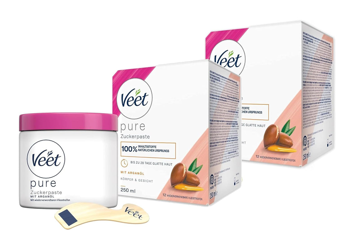 Veet Pure Zuckerpaste mit Arganöl - 2er Pack - Sugaring Paste für die Haarentfernung an Körper & Ges