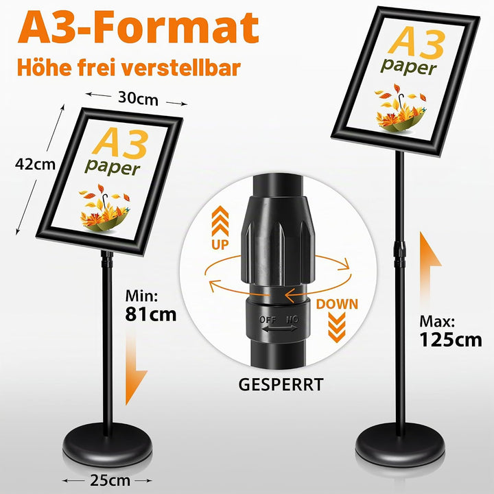 VAIIGO Verstellbarer Schilderständer, A3, Aluminium, für Poster, Menüs, Werbung, Verkauf, Notizständ