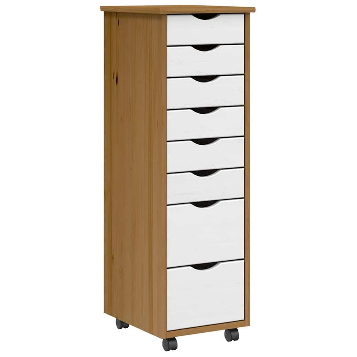 vidaXL Rollschrank mit Schubladen Moss Honigbraun Massivholz Kiefer