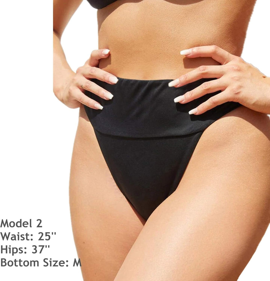 Women Vintage High Waisted Bikini Bottoms Brazilian Ruched High Cut Tankini Panites L Schwarzer Butt