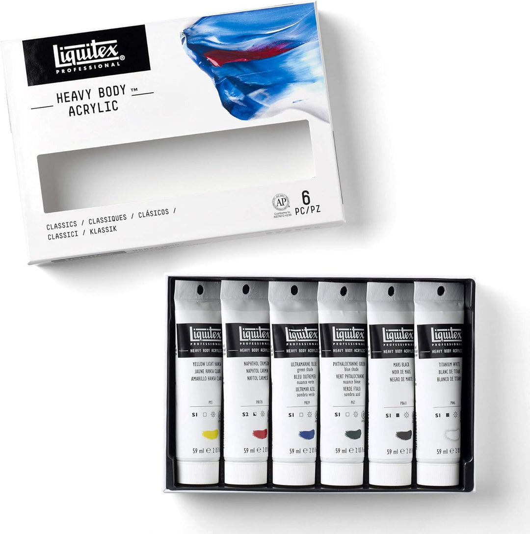 Liquitex 3699311 Acrylfarbe Heavy Body, 6 Acrylfarben in Künstlerqualität, Classic Set, 59 ml (6er P
