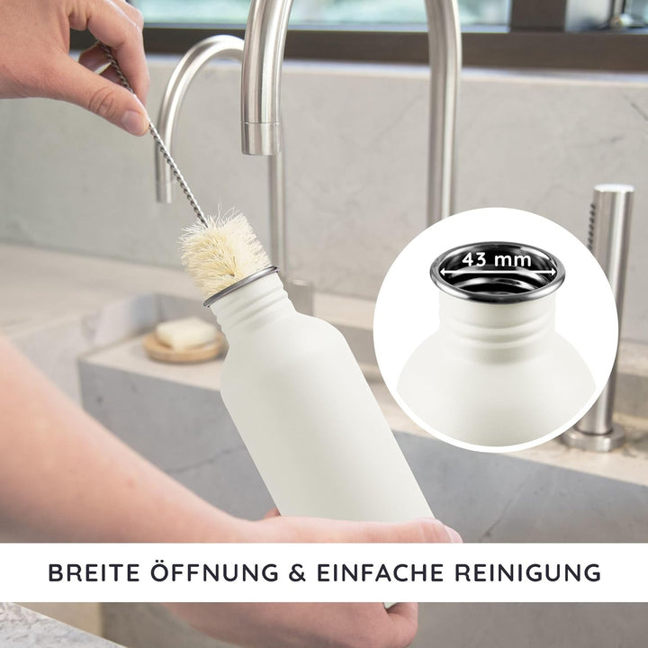 Bambaw Edelstahl Flasche 1l, Nicht-isolierte Trinkflasche Weiss, Trinkflasche 1l Schraubverschluss,