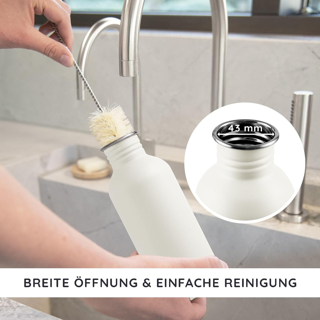 Bambaw Trinkflasche Edelstahl 500ml, Nicht-isolierte Trinkflasche Weiss, Fahrrad Trinkflasche Edelst