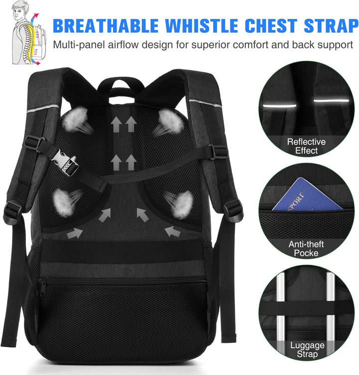 YAMTION Schwarz Rucksack Herren und Damen,Unisex Schulrucksack Teenager für Jungen Mädchen Laptop Ru