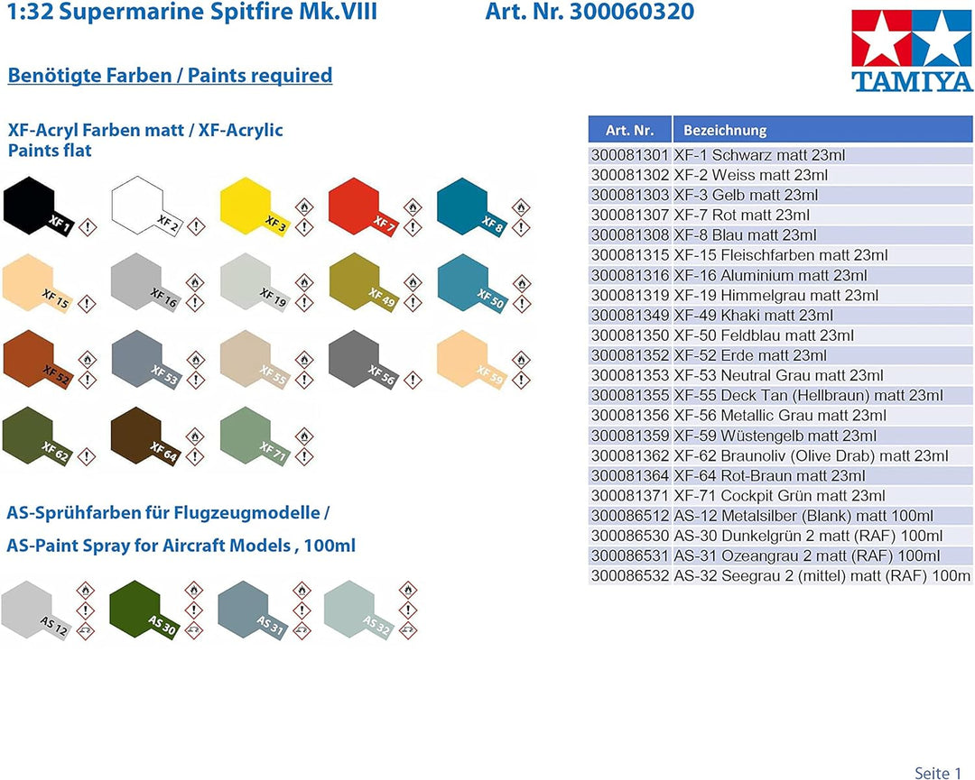 TAMIYA 60320 - 1:32 Supermarine Spitfire Mk.VIII, Modellbau, Plastik Bausatz, Basteln, Hobby, Kleben