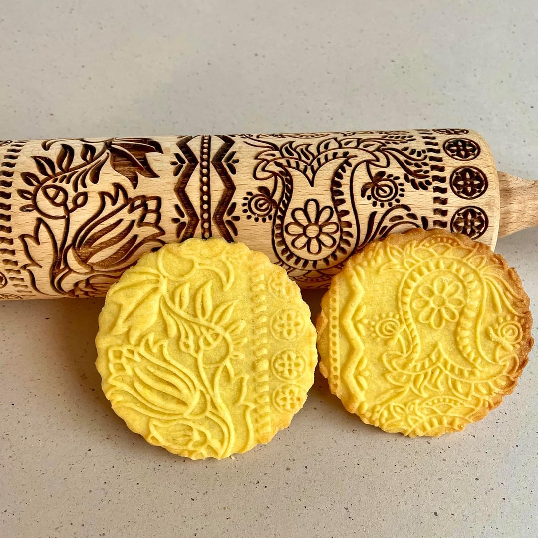 ECHO Nudelholz. Teigrolle mit Blumenmotive für Hausgemachtes Gebäck und Keramik. Präge Teigroller fü