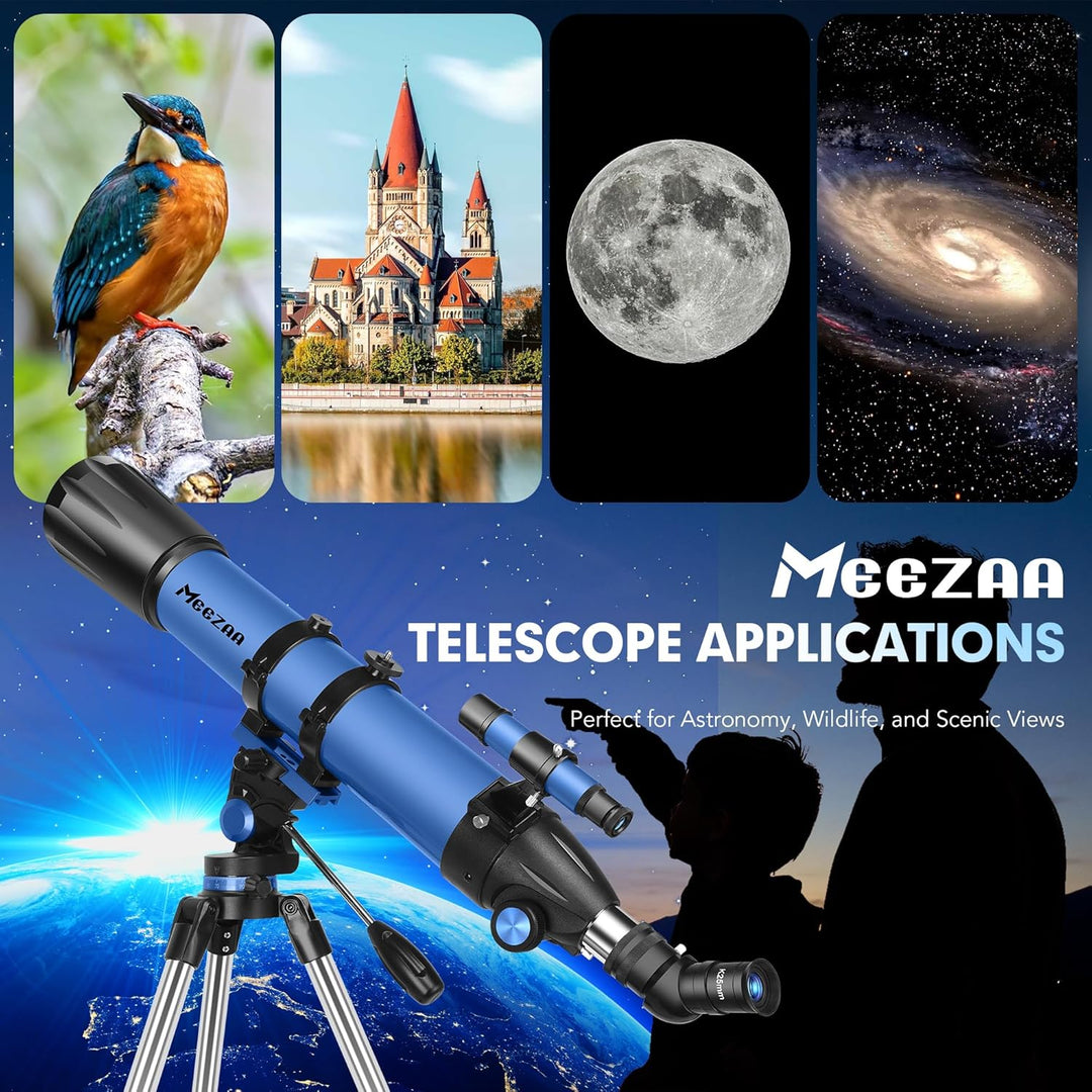 MEEZAA Teleskop, Teleskop Astronomie Profi für Erwachsene, 90mm Blende 800mm AZ Mount Astronomisches