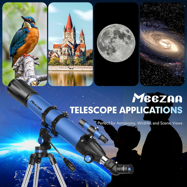 MEEZAA Teleskop, Teleskop Astronomie Profi für Erwachsene, 90mm Blende 800mm AZ Mount Astronomisches
