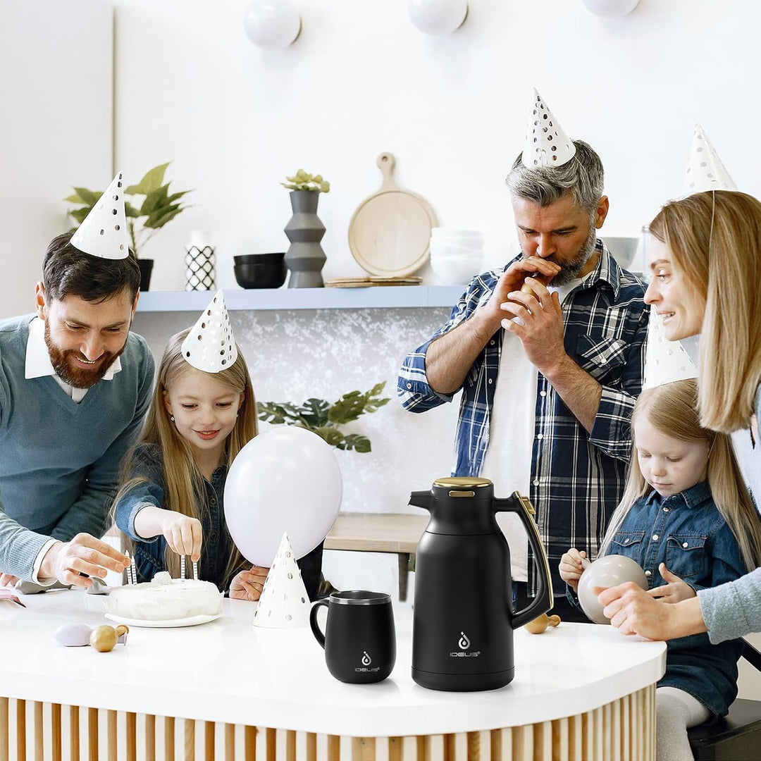 IDEUS® Thermoskanne 2l, Edelstahl Doppelwandige Kaffeekanne Vakuumisolierung Isolierkanne Warmhaltek