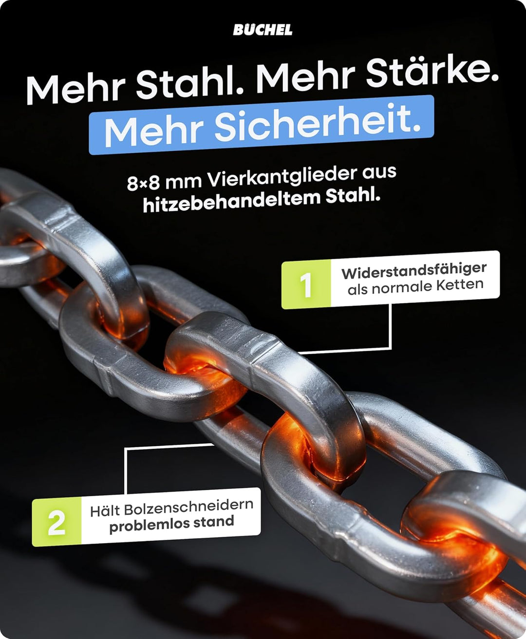 BÜCHEL Sekura Fahrradschloss Hohe Sicherheit - 90cm Bike Lock mit Disc Detainer Lock aus 8mm gehärte