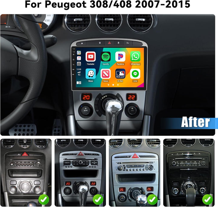 Hikity 2GB+64GB Android 15 Autoradio Wireless CarPlay Android Auto für Peugeot 308/408 2007-2015 Rad